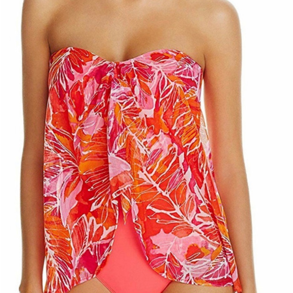 Ralph Lauren Vibrant Pink and Orange Swimsuit with overlay Detailing